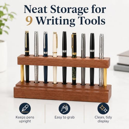 Pen Holder for Desk, Pencil Organizer, Fountain Pen Display Stand - color: Single-row - Walnut