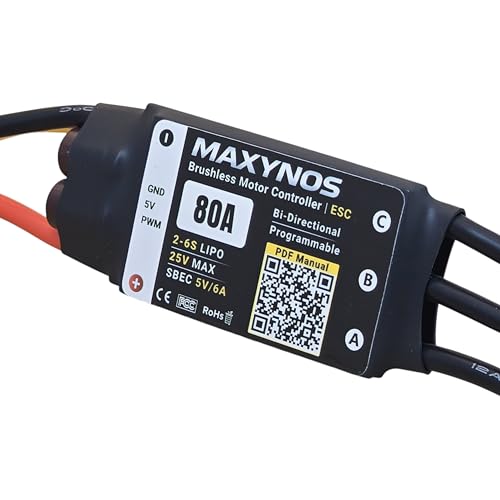 Bidirectional 80A Electronic Speed Controller, 2-6S Lipo ESC with XT60 Connector, 7.4-25V, for RC Vehicles, Drones, Robotics, & Underwater Thrusters - size: 80A