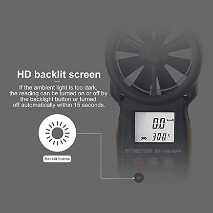 BTMETER BT-100APP Anemometer w/Wireless Bluetooth, Digital Handheld Wind Speed Meter for Wind Chill, Air Velocity, Temperature, Vane Anemometer Gauge - color: BT-100APP Anemometer