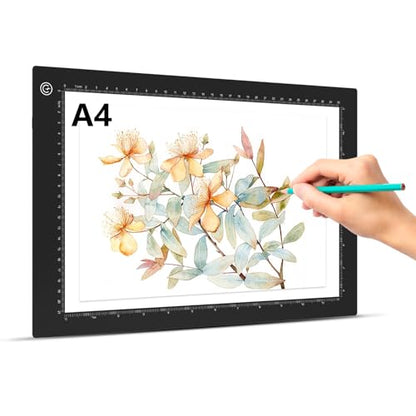 VALUCKY A4 Light Box for Tracing, Ultra-Thin LED Light Board, 3 Level Adjustable Brightness Drawing Light Pad for Artists, Drawing, Animation, Diamond Painting, Calligraphy