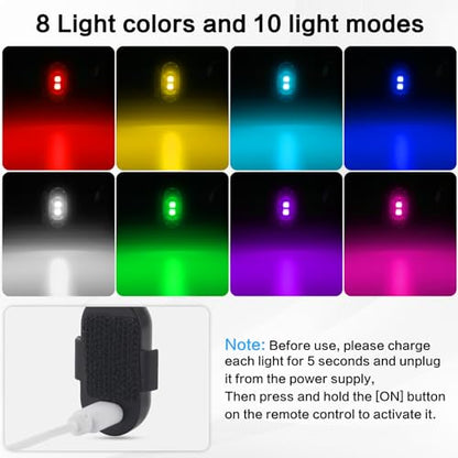 4PCS Wireless LED Strobe Lights with Remote Control, 8 Colors IP65 Waterproof Anti-Collision USB Charing Led Warning Lights for Car Drone Truck Motorcycle Aircraft Bike