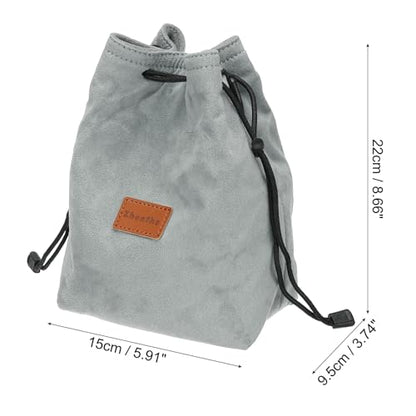 PATIKIL Camera Lens Pouch, M Size Drawstring Lens Case Flannel Camera Lens Handbag Camera Bag with Adjustable Shoulder Strap for DSLR Camera Lens, Grey - color: Gray, size: M