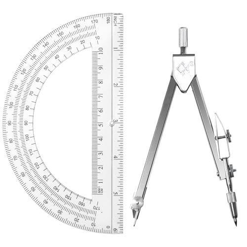 Students Geometry Math Set, Drawing Compass and 6 Inch Protractor - color: 1-transparent