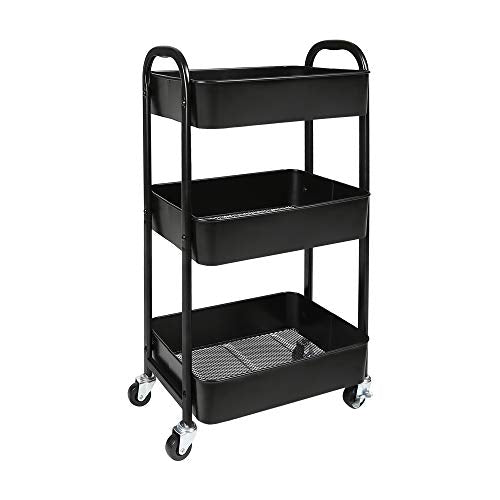 3-Tier Rolling Utility Cart with Caster Wheels Easy Assembly, Black - color: Black, size: 3-Tier Standard Cart
