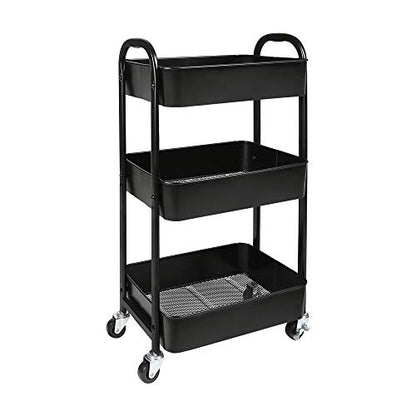 3-Tier Rolling Utility Cart with Caster Wheels Easy Assembly, Black - color: Black, size: 3-Tier Standard Cart