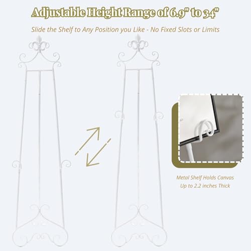 60” H White Easel Stand for Sign Metal Adjustable - color: Scrollwork Floral Top-WHITE