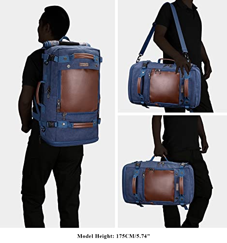 WITZMAN Travel Backpack for Men Large Convertible Duffel Baag Fits 16 Inch - color: Blue