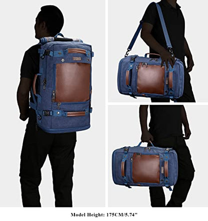 WITZMAN Travel Backpack for Men Large Convertible Duffel Baag Fits 16 Inch - color: Blue