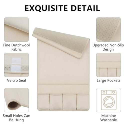 Remote Control Holder for Armchair Caddy, Remote Holder with 5 Pockets - color: Beige, size: 35"x18"