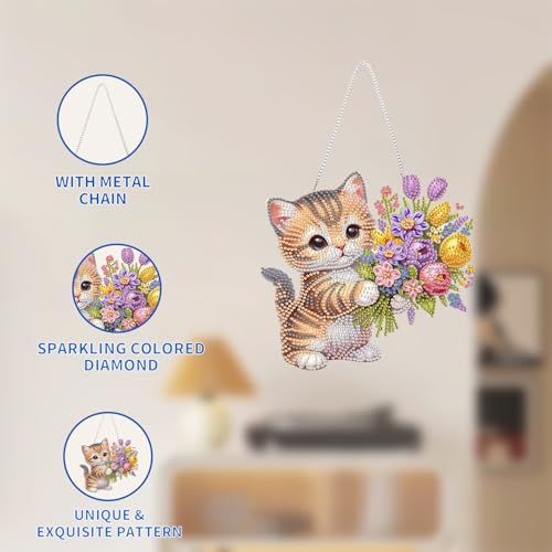 AIBOERL Diamond Art Kits for Adults, Cat Acrylic Hanging Suncatcher - color: DP03356