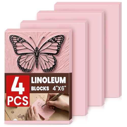 LINSIRON 4 Pcs Linoleum Blocks for Printmaking Supplies, 4"x6" Pink Rubber - size: 4"x6" 4Pack