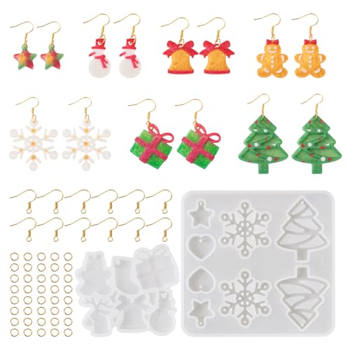 Elecrelive 2Pcs Christmas Earring Molds Snowman Bell Tree Star Resin Molds - color: Clear - Christmas