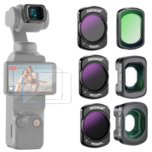 NEEWER ND8/PL ND32/PL ND64/PL CPL Black Diffusion 1/4 Filter for Mist Cinematic Effect 0.75x Wide Angle, 2X Macro Lens, Compatible with DJI Osmo Pocket 3 / Pocket 4 / Xtra Muse, FL-B16 - style: 0.75X Wide Angle&2X Macro Lens&ND/PL Filter Set