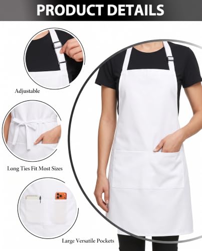 BOHARERS Kitchen Cooking Apron Unisex Adjustable chef apron with 2 pockets,1 Pack White - color: A3-1 Pack White
