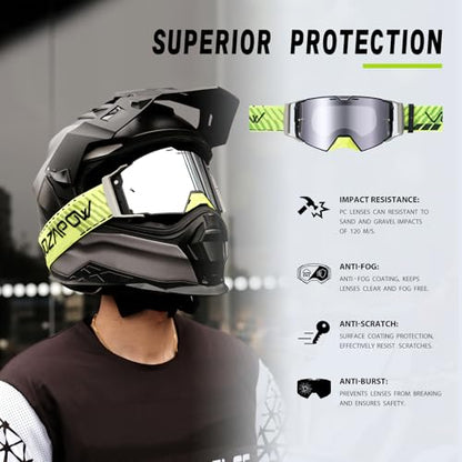 Motocross Goggles Anti-Fog Motorcycle Protective Eyewear for Men - color: Sliver