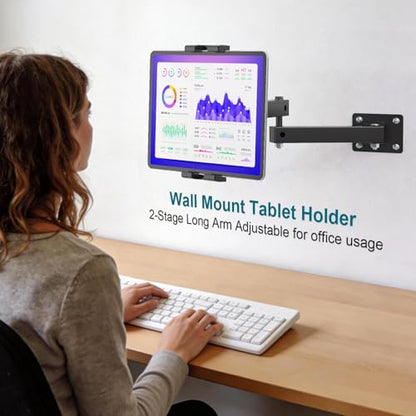 Mippko Foldable Wall Mount iPad Holder Tablet Mount Stand,360° Adjustable Tablet Holder,2-Stage Extendable Articulating Aluminum Alloy Arm,Compatible with 4.7~12.9" iPad/Nexus/e-Reader/Switch/iPhone