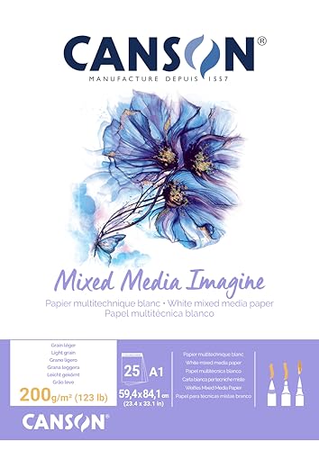 Canson Imagine Mixed Media 200gsm Paper, Natural White, A1 pad Including 25 Sheets - size: A1