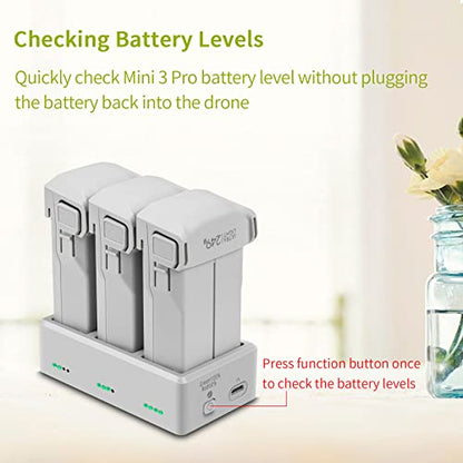 Hanatora Charger Hub with Storage Charging for DJI Mini 3,Mini 4/3 Pro Battery,Three Batteries in Sequence Charge Accessories