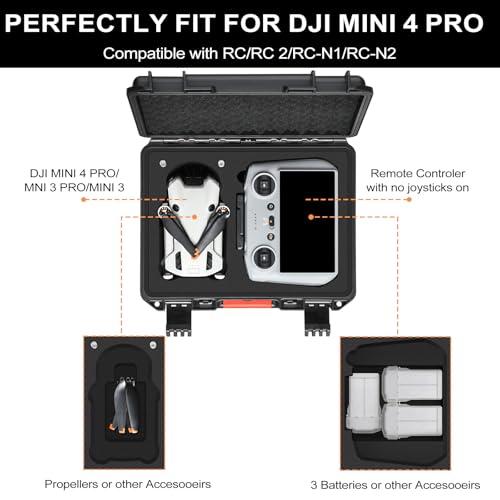 Hard Case for DJI Mini 3 Pro: with Custom Foam for DJI Mini 3/4 Pro Drone - color: Black for RC 2