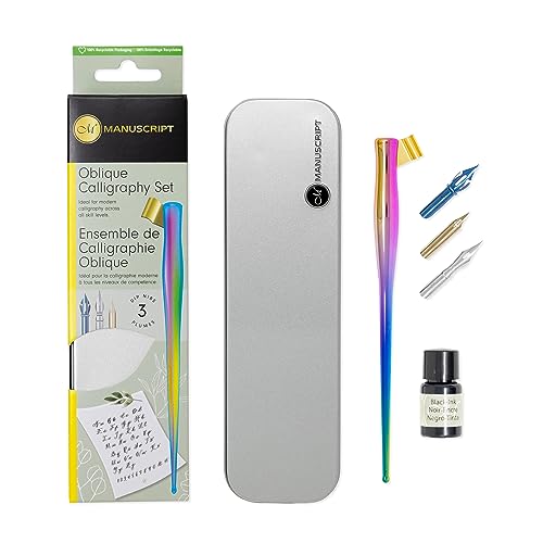 MANUSCRIPT Modern Calligraphy Oblique Set, Rainbow Holder, 3 Nibs - color: Rainbow