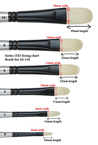 ZEM Brush Interlocked White Hog Bristle Filbert Artist Brushes Oil Paint Set 6 pcs