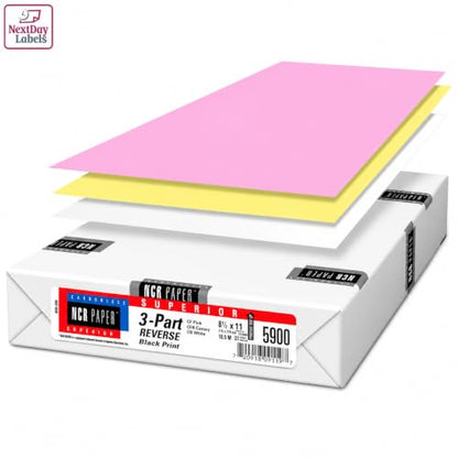 NextDayLabels Superior Carbon-Less NCR, 3 Part Reverse #5900, 8.5" x 11" - size: 8-1/2" x 11" 3 Part Reverse, #5900