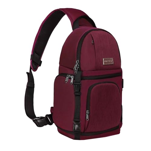 MOSISO Camera Sling Bag, Photography Shoulder Bag Compact Camera Backpack - color: Wine Red