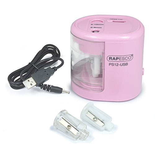 RAPESCO 1446 Automatic Electric USB/Battery Pencil Sharpener, Candy Pink - color: Candy Pink