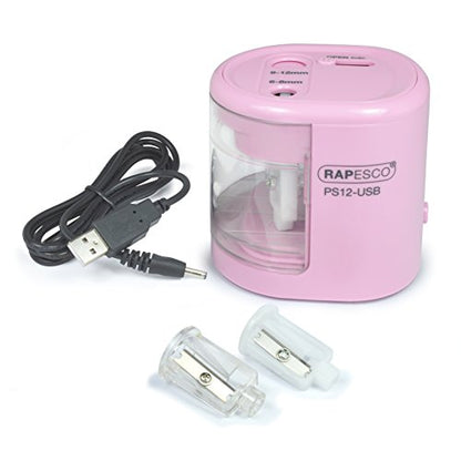 RAPESCO 1446 Automatic Electric USB/Battery Pencil Sharpener, Candy Pink - color: Candy Pink