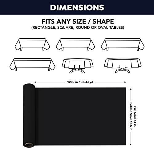 Party Essentials Heavy Duty Plastic Banquet Table Roll Available in 27 Colors, 54" x 100' with Slide Cutter, Black,100BK - color: Black, size: 1200" x 54" (Rectangular)