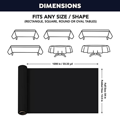 Party Essentials Heavy Duty Plastic Banquet Table Roll Available in 27 Colors, 54" x 100' with Slide Cutter, Black,100BK - color: Black, size: 1200" x 54" (Rectangular)