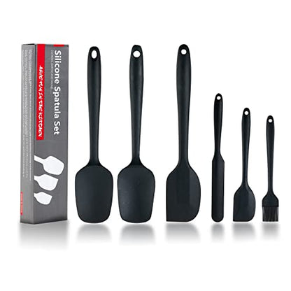 6 Pieces Silicone Spatula Set, Food Grade Rubber Spatula,Kitchen Tools for Baking, Cooking, Stirring (Black) - color: Black