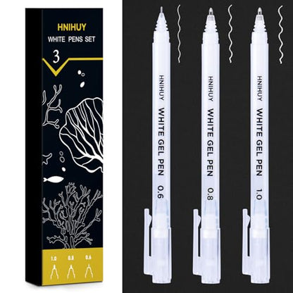 White Gel Pens, 0.6/0.8/1.0mm Fine Point Opaque Archival Ink Pens
