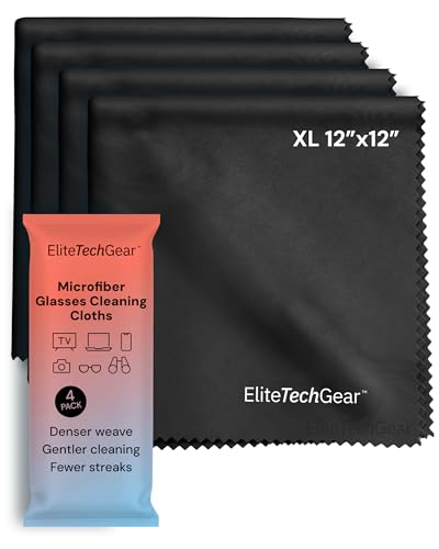 Elite Tech Gear Microfiber Cleaning Cloth, Eye Glasses Cleaner Cloth, 4pc - color: Black, size: 12'' x 12'' (Pack of 4)