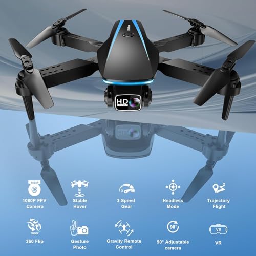 Oddire Drone with Camera - Drones for Adults, with 2 Batteries, Carrying Case, Propellers, 1080P HD Foldable Drone with Stable Hover, Trajectory Flight, Gravity Control, One Key Take Off/Land, 3D Flip - color: Blue