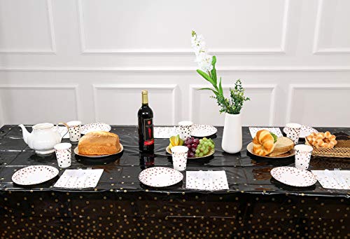 4 Pack Plastic Tablecloths for Rectangle Tables, Black Gold Table Covers - color: Black and Gold, size: 54" x 108" (4 Pack)