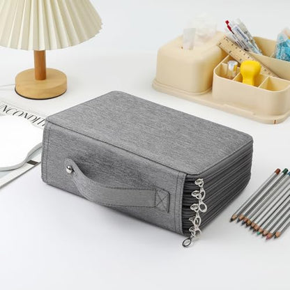 Canvas 250 Slots Pencil Case 5-Layer Zipped Holder w/Handle - color: Grey, size: 250