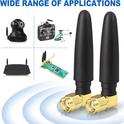 Eightwood Compact Dual Band WiFi Antenna, RP-SMA Right Angle Antenna 2-Pack