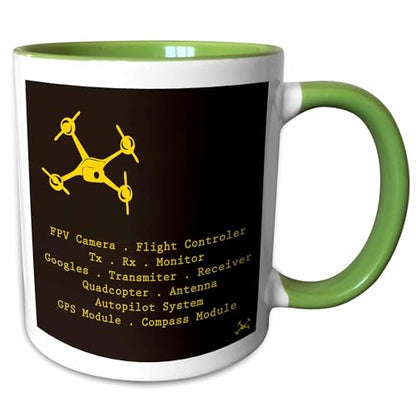 3dRose Black & Yellow Drone with DIY Accelerometer 15oz Two-Tone Green Mug - color: Green, size: 15 Ounces