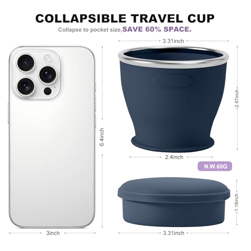 Collapsible Travel Cup, Foldable Water Cup with Lid, for Travel - color: Navy