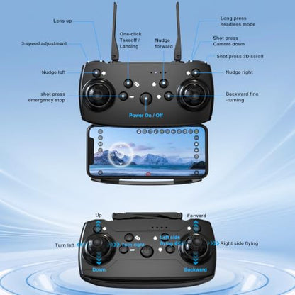 Drone with Camera 1080P HD, Mini Drone for Beginners Kids Adults, Foldable RC Quadcopter with Stable Hover, Trajectory Flight, One Key Take Off/Land, 2 Batteries, Toys for Boys and Girls (Black)