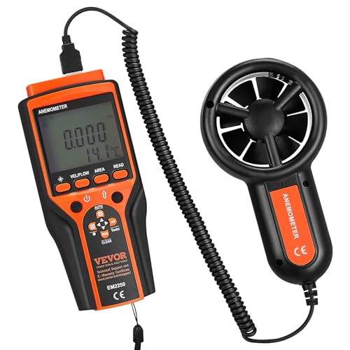 VEVOR Split Handheld Anemometer, 14-140, Digital Wind Speed CFM Meter Gauge with LED Backlight Screen, Measures Wind Velocity Temperature Air Flow, for Sailing Surfing Flying HVAC