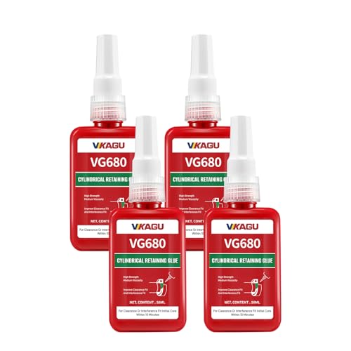 VG680 Retaining Compound (4 Pack), Industrial Grade High Strength Bearing Mount & Sleeve Retainer, Fix Loose Shafts & Cylindrical Assemblies, Fast Cure Anaerobic Adhesive for Workshop/Garage - size: VG680, style: 4 Pack