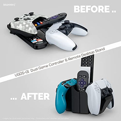BRAINWAVZ Dual Game Controller & Storage Desktop Holder, Universal Design for Xbox ONE PS5 PS4 PC Gamepads, Reduce Clutter, UGDS-01 - color: 2 Controllers & Remotes Black