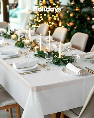 Pureegg Plastic Table Cloth Disposable 6 Pack, 54 x 108 Inch, White - color: White, size: 54" X 108" Rectangle