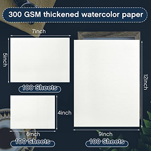 Outus 300 Sheets Watercolor Paper Bulk 3 Sizes 140lb Cold Press White Paper
