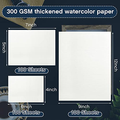 Outus 300 Sheets Watercolor Paper Bulk 3 Sizes 140lb Cold Press White Paper