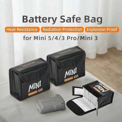 Lipo Battery Storage Bag Fireproof Explosionproof Bags for DJI Mini 3 Pro/Mini 4 Pro/Mini 5 Pro/Lito Safe Lithium Battery Bag for Drone Batteries(3 Pack)