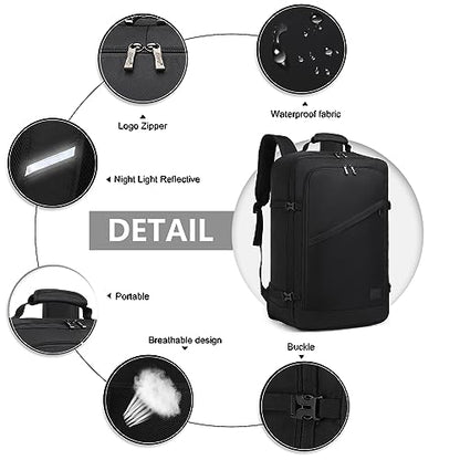 Kono Travel Backpack Airline Approved Overhead Bin Personal Item Bag - color: Black, size: Large