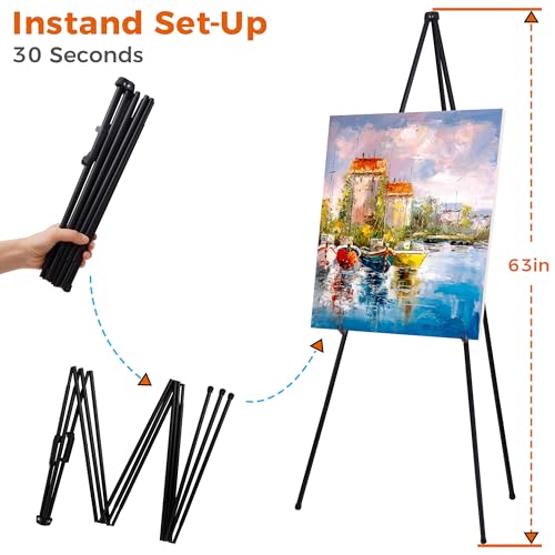ARTASY 63" Easel Stand for Wedding Signs, Black, 1 Pack with Carry Bag - color: Black